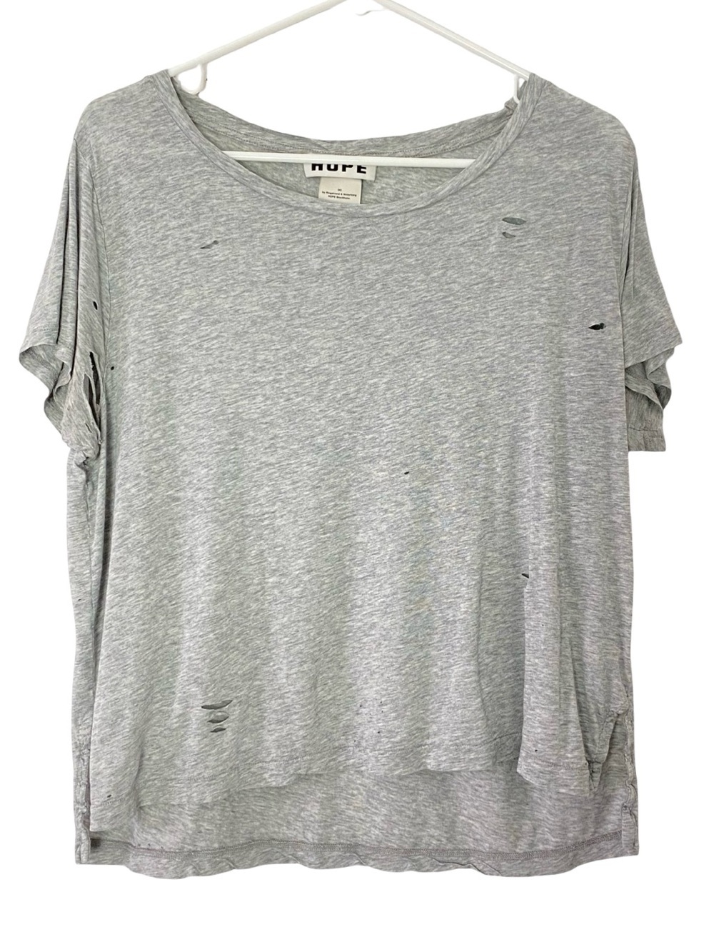 Hope STHLM Distressed Box Tee Womens Size Small Gray Lightweight Short Sleeve